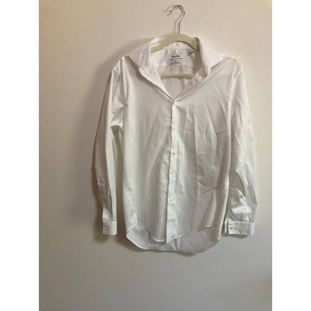 Calvin Klein Slim Fit White Long Sleeve Button Up Shirt Size 15 1/2 32/33 Mens